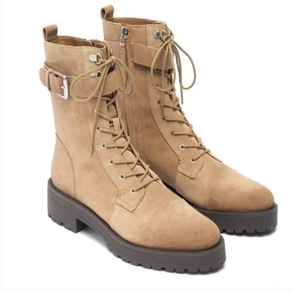 NEW Sam Edelman Suede Leather Lug Sole Buckle Combat Boot - Picture 2 of 10